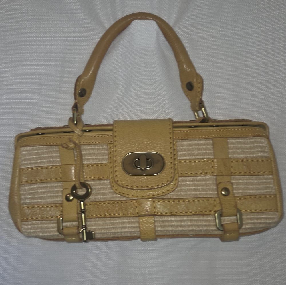 Fifty Four By Fossil Leather & Fabric Framed Baguette Bag